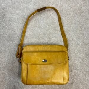 Samsonite Profile Vintage Faux Leather Vinyl Marigold Yellow Weekender Zip Bag